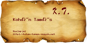 Kohán Tamás névjegykártya